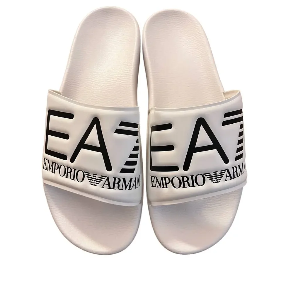 NEW EA7 Emporio Armani Logo Embossed Slide Sandals White Black Mens Size 11